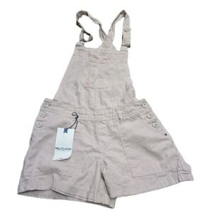 WallFlower Linen Blend Shortalls Womens Small Beige WNN11047O Overall Shorts NWT